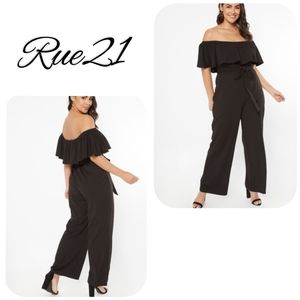 Black Flounce Wide Leg Jumpsuit